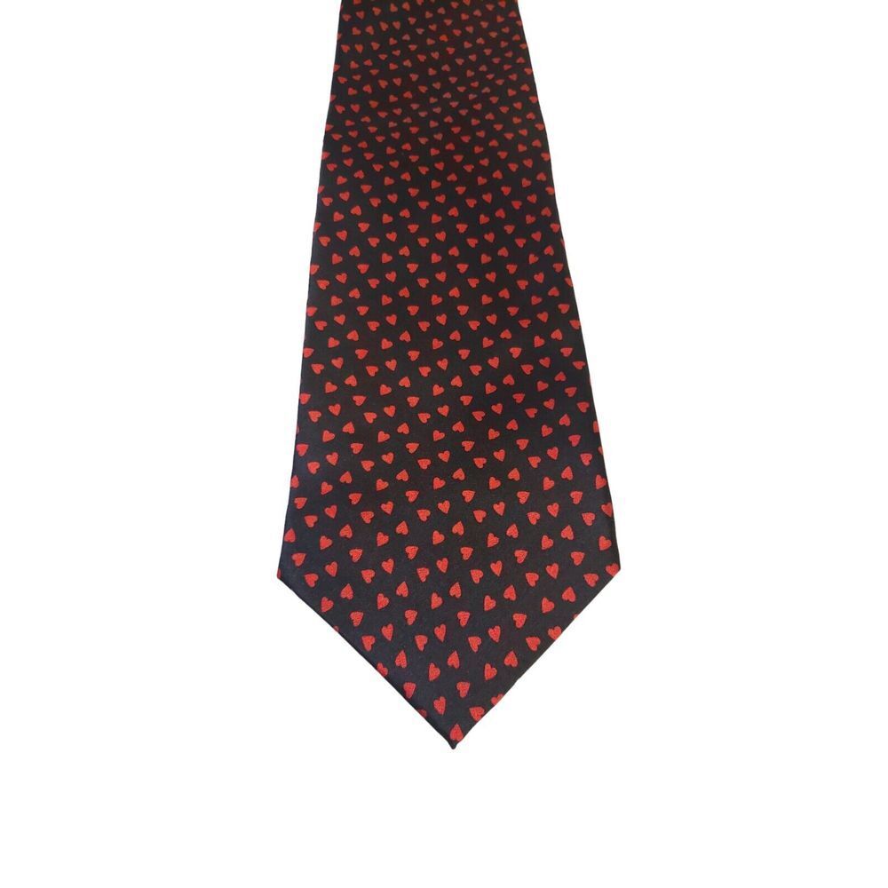 Vintage Hallmark Seasonal Concepts 100% Silk Hearts Valentine's Tie Black Red